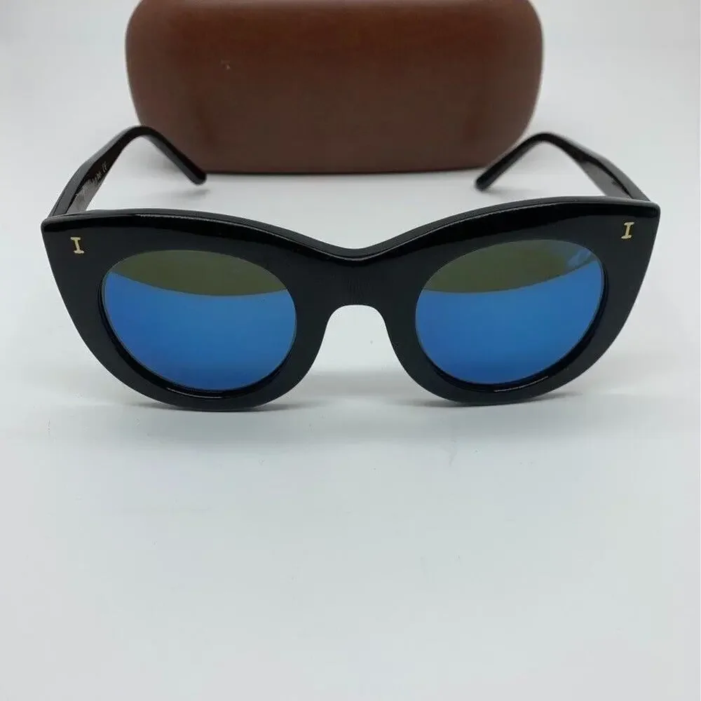 ILLESTEVA BOCA BLACK MATTE SUNGLASSES w/Blue Mirror Lenses-Slightly used‎